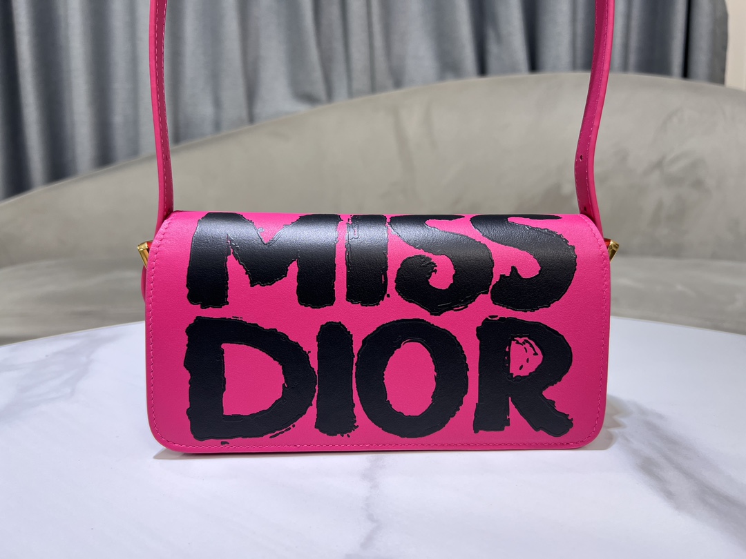 Miss Dior Flap Bag Rose Red and Black Miss Dior Graffiti Printed Calfskin